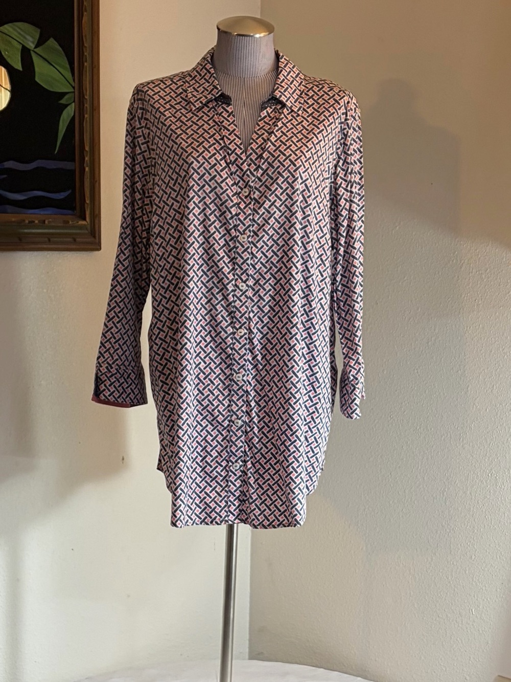 Foxcroft Pink and Country Blue Geometric Button-Down Tunic